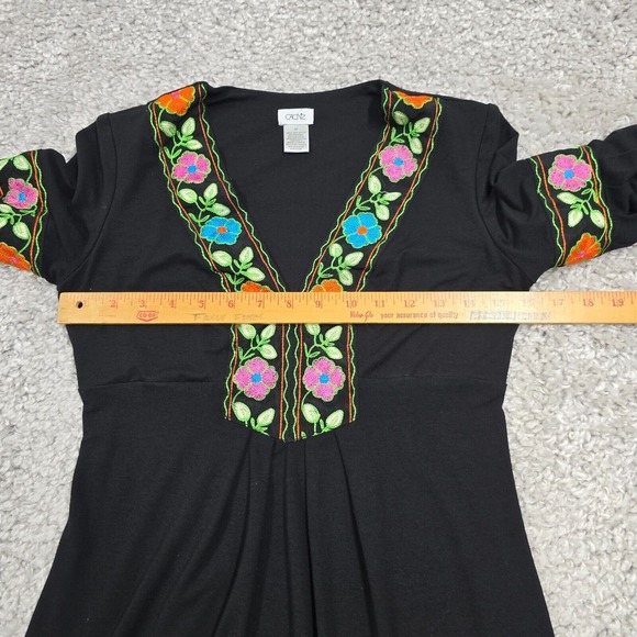 Cache Dress Womens Medium Black Short Bell Sleeve Embroidered Boho Festival - Picture 9 of 14